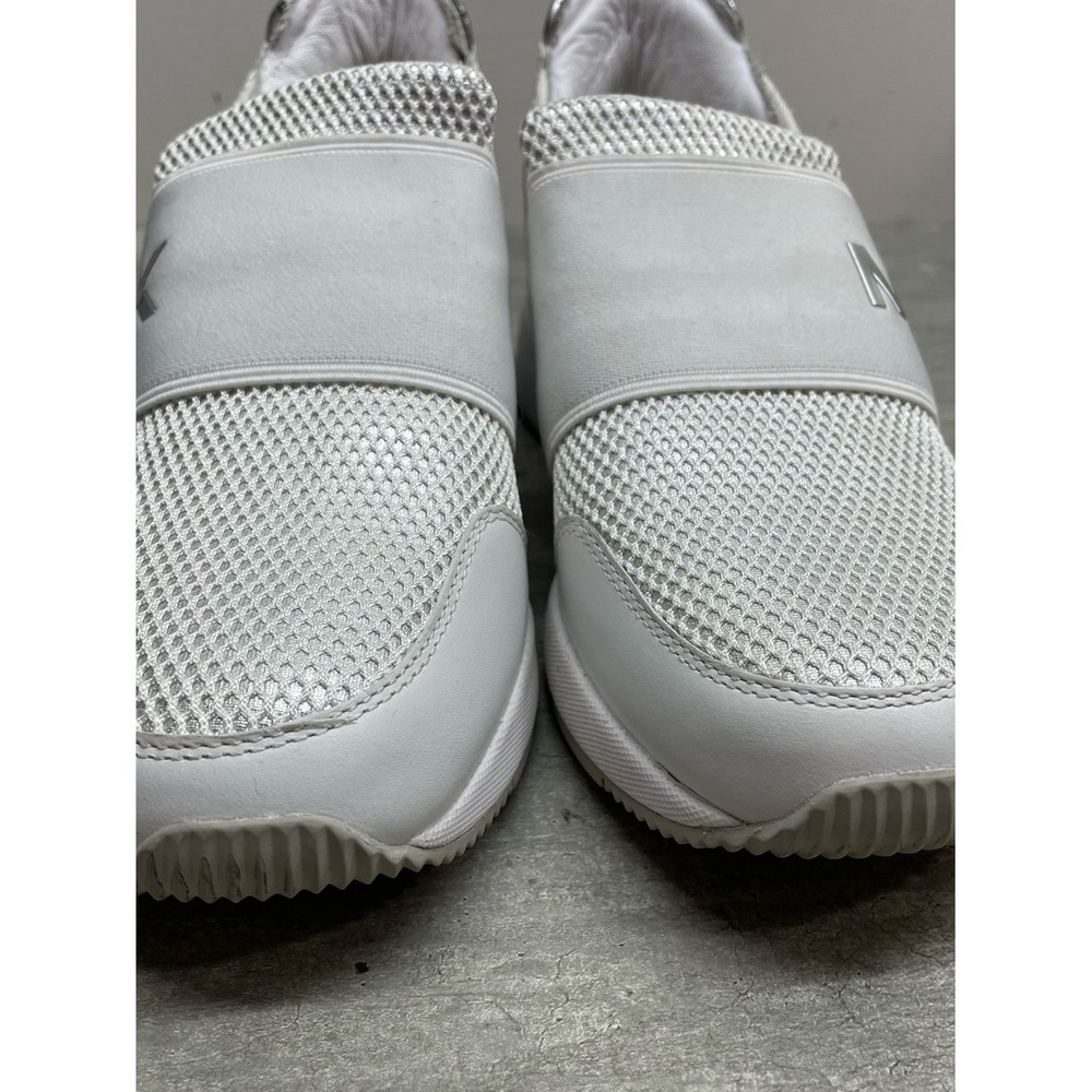 Michael Kors Felix Slip On Sneakers Womens 7 White Silver Mesh Logo Excellent - Picture 5 of 16